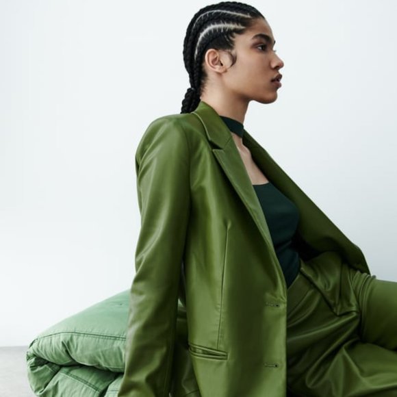 Zara green faux leather blazer - Picture 2 of 2